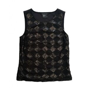 Armani Exchange Sequin Tank Top Black XS Sleeveless Side Zip Party Evening Shirt